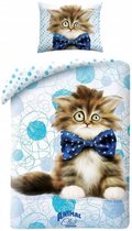 Animal Club Cat Dekbedovertrek - Eenpersoons - 140x200 cm - Blue