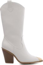 WELOVESHOES® Dames Cowboylaarzen, Laarzen met Hak  - Imitatieleer - Wit - Maat 41