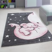 Kindertapijt Olifantje met Baby Roos Vloerkleed - 160x230- Kinderkamer - Babykamer - Baby - Kids - Jongens en Meisjes - Kinderen