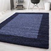 Blauw Tapijt Hoogpolig Vloerkleed  Kader - 200x290cm- Modern - Woonkamer - Salon - Slaapkamer - Eetkamer