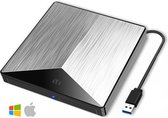 EYSLife® Externe CD / DVD Speler en Brander - Chrome - CD / DVD Drive - Voor Laptop Macbook en Computer - Plug & Play - Data en Voeding via USB 3.0 en USB C - Grijs