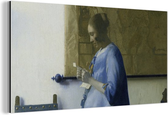 Wanddecoratie Metaal - Aluminium Schilderij Industrieel - Brieflezende vrouw in het blauw - Johannes Vermeer - 120x60 cm - Dibond - Foto op aluminium - Industriële muurdecoratie - Voor de woonkamer/slaapkamer
