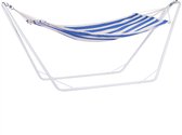 Hangmat met metalen frame 200 x 80cm - crème/blauw