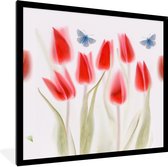 Fotolijst incl. Poster - Afbeelding van rode tulpen - 40x40 cm - Posterlijst