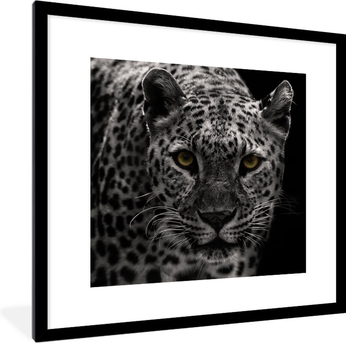 Fotolijst incl. Poster Luipaard Zwart Wit 40x40 cm Posterlijst