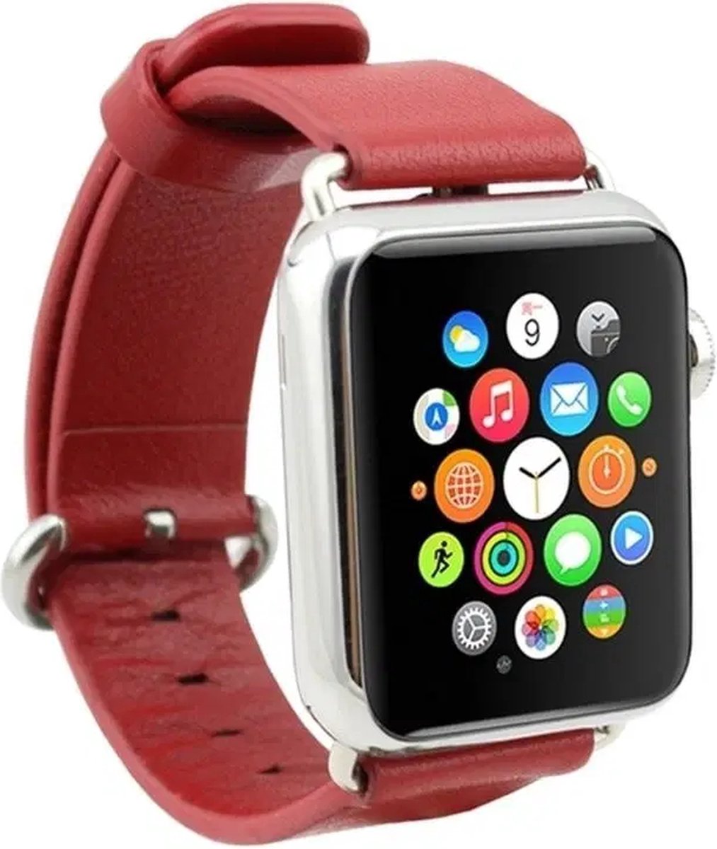 watchbands-shop.nl Leren bandje - Apple Watch Series 1/2/3/4 (42&44mm) - Rood
