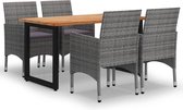Decoways - 5-delige Tuinset met kussens poly rattan grijs