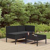 Decoways - 3-delige Loungeset met kussens poly rattan zwart