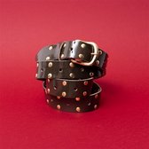 BELT LEATHER LAQUE BROWN GREY GOLD STUDS