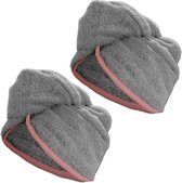 HOMELEVEL Badstof tulband haar tulband met elastiek voor kinderen gemaakt van 100% katoen, absorberend, stabiele hold - Aantal 2 - Grijs
