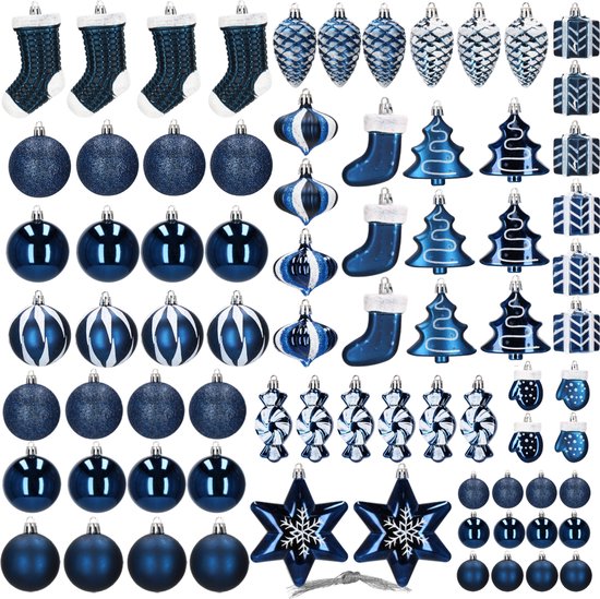 Boules de Boules de Noël Springos | Décorations de Noël | Incassable | 77 pièces | Bleu marine