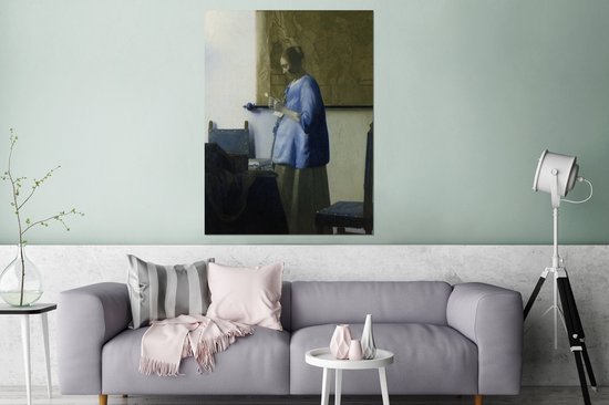 Femme en bleu lisant une lettre - Peinture de Johannes Vermeer Aluminium 120x160 cm - Tirage photo sur Aluminium (décoration murale métal) XXL / Groot format!