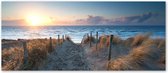 Trend24 - Canvas Schilderij - Zonsondergang Op Het Strand Door De Zee - Schilderijen - Landschappen - 120x40x2 cm - Blauw