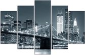 Trend24 - Canvas Schilderij - Brooklyn Bridge Zwart En Wit - Vijfluik - Steden - 200x100x2 cm - Zwart