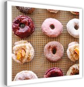 Trend24 - Canvas Schilderij - Heerlijke Donuts - Schilderijen - Voedsel - 40x40x2 cm - Roze