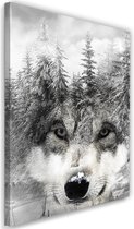 Trend24 - Canvas Schilderij - Wolf In Een Winterlandschap - Schilderijen - Dieren - 70x100x2 cm - Grijs