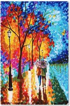Trend24 - Canvas Schilderij - Herfstbomen In Het Park - Schilderijen - Mensen - 60x90x2 cm - Blauw