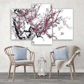 Trend24 - Canvas Schilderij - Kersenbloesem - Drieluik - Bloemen - 150x100x2 cm - Rood