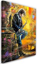 Trend24 - Canvas Schilderij - Muzikant Met Saxofoon - Schilderijen - Mensen - 80x120x2 cm - Meerkleurig