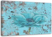 Trend24 - Canvas Schilderij - Retro - Vintage - Schilderijen - Bloemen - 120x80x2 cm - Blauw