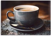 Trend24 - Canvas Schilderij - Beker Met Koffie - Schilderijen - Voedsel - 100x70x2 cm - Grijs