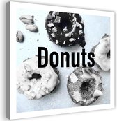 Trend24 - Canvas Schilderij - Black & White Donuts - Schilderijen - Voedsel - 60x60x2 cm - Zwart