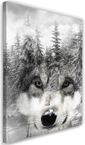 Trend24 - Canvas Schilderij - Wolf In Een Winterlandschap - Schilderijen - Dieren - 80x120x2 cm - Grijs