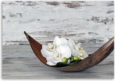 Trend24 - Canvas Schilderij - Witte Orchideeënbloemen - Schilderijen - Oosters - 120x80x2 cm - Grijs