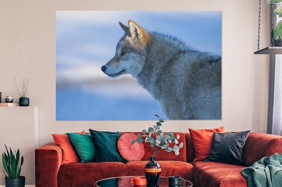 Peinture sur Toile Loup - Hiver - Fourrure - 150x100 cm - Décoration murale