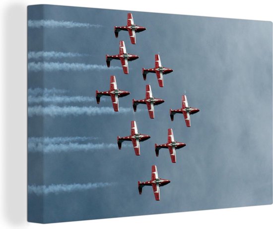 Foto: Canvas schilderij acrobatische snowbirds vliegtuigen vliegen in formatie 90x60 cm wanddecoratie