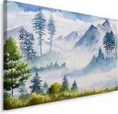 Schilderij - Berglandschap (print op canvas), 4 maten, multi-gekleurd, wanddecoratie