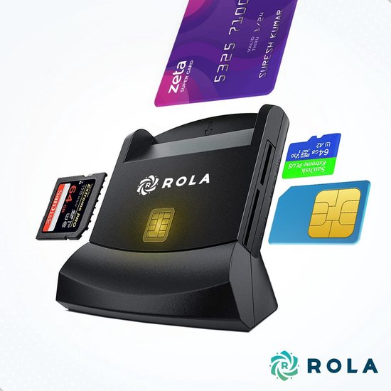 ROLA eID Smart Cardreader - Identiteitskaartlezer - Multifunctionele kaartlezer - Kaartlezer identiteitskaart - eID kaartlezer - Smart cardreader - USB 2.0 - Windows / Mac / Linux - België - ROLA