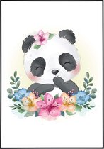 Poster schattige pandabeer met bloemen - 40x50 cm