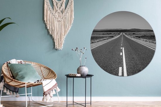 WallCircle - Muurstickers - Behangcirkel - Australië - Landschap - Zwart - Wit - ⌀ 140 cm - Muurcirkel - Zelfklevend - Ronde Behangsticker