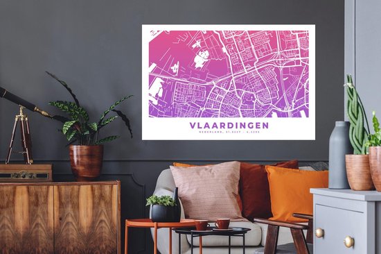 Stickers Stickers muraux - Plan de la ville - Vlaardingen - Pays- Nederland - Violet - 120x80 cm - Feuille adhésive - Carte