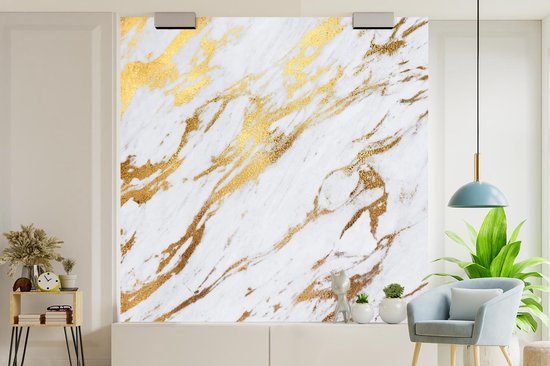 Papier Peint - Papier Papier peint photo Marbre - Wit - Or - Luxe - Largeur 300 cm x Hauteur 300 cm
