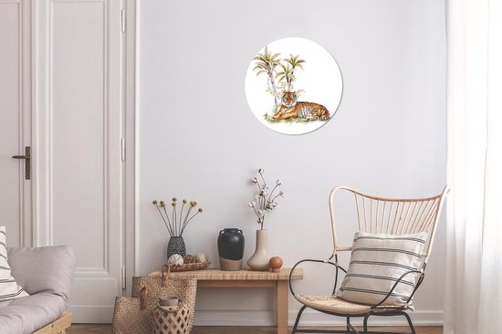 Cercle Mural - Cercle Mural Intérieur - Tigre - Arbre - Yeux - ⌀ 30 cm - Décoration murale - Peintures Ronds