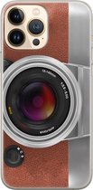 iPhone 13 Pro Max hoesje siliconen - Vintage camera - Soft Case Telefoonhoesje - Print / Illustratie - Transparant, Bruin