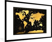 Fotolijst incl. Poster - Wereldkaart - Goud - Zwart - Luxe - 120x80 cm - Posterlijst