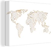 Canvas Wereldkaart - 80x60 - Wanddecoratie Wereldkaart - Lijnen - Goud