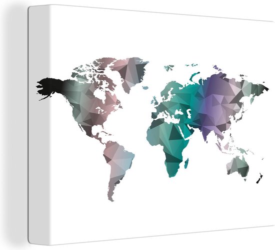 Canvas Wereldkaart - 40x30 - Wanddecoratie Wereldkaart - Driehoek - Kleuren
