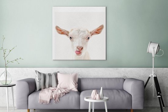Toile Peinture Animaux - Chèvre - Wit - 90x90 cm - Décoration murale