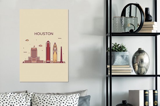 Illustration skyline 'Houston' sur fond marron clair 60x90 cm - Tirage photo sur toile (Décoration murale salon / chambre)