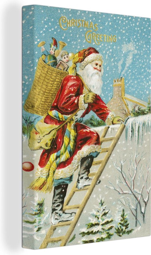Toile Peinture Père Noël - Neige - Ladder - 20x30 cm - Décoration murale de  Noël pour... | bol.com