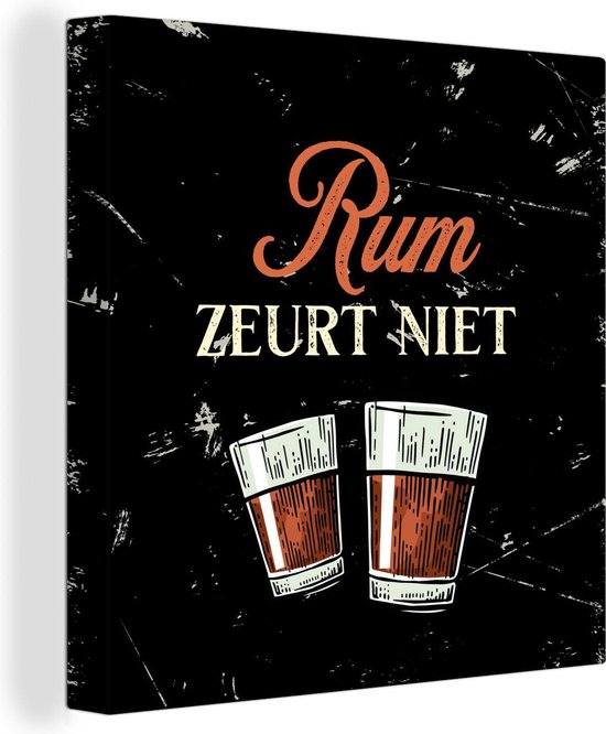 Tableau Tableau Rhum - Verres - Texte - 20x20 cm - Décoration murale - Cadeau Vaderdag - Cadeau - Cadeau pour lui - Astuce - Homme