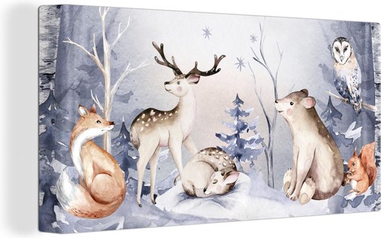 Canvas Schilderij Schilderij - Winter - Dieren - 80x40 cm - Wanddecoratie