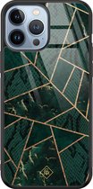iPhone 13 Pro Max hoesje glass - Abstract groen | Apple iPhone 13 Pro Max  case | Hardcase backcover zwart