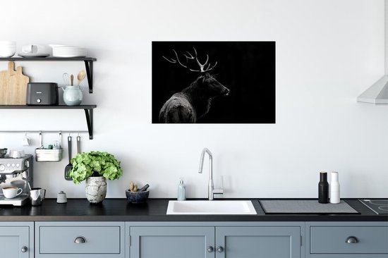 Poster Cerf noir et blanc 60x40 cm - Tirage photo sur Poster (décoration murale salon / chambre) / Poster Animaux