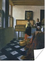 Muziekles - Schilderij van Johannes Vermeer Poster 60x80 cm - Foto print op Poster (wanddecoratie woonkamer / slaapkamer)