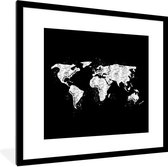 Affiche avec cadre Wereldkaart - Marbre - Zwart - Wit - 40x40 cm